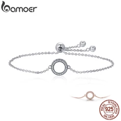 Bamoer Glittering Rodada Círculo Cadeia Strand Pulseiras Para As Mulheres 925 Sterling Silver SCB030