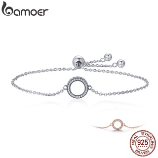 Bamoer Glittering Rodada Círculo Cadeia Strand Pulseiras Para As Mulheres 925 Sterling Silver SCB030
