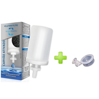 Kit Com 1 Vela Carvão Ativado Acquaazzurra + 1 Boia Dosadora Para Filtro De Barro
