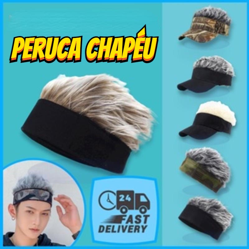 Peruca Masculina  perucas Chapéu De Cabelo Touca Peruca Masculina  Bonés Hip-hop Chapéu Cosplay Boné Engraçado  Wig Cap