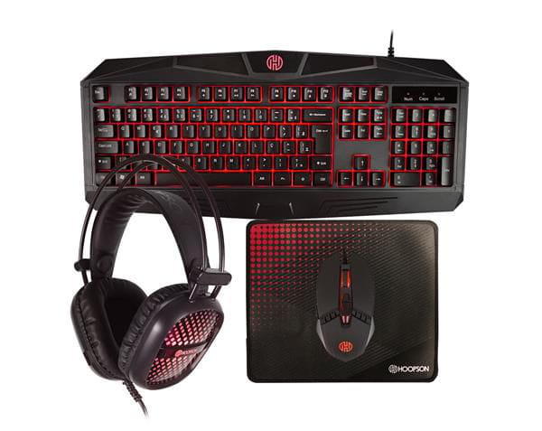Kit Gamer Hoopson 4 Em 1 Teclado Mouse Headset Mouse Pad Vermelho