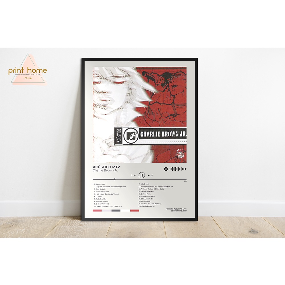 Quadro Placa MDF Spotify Álbum Charlie Brown Jr Acústico MTV