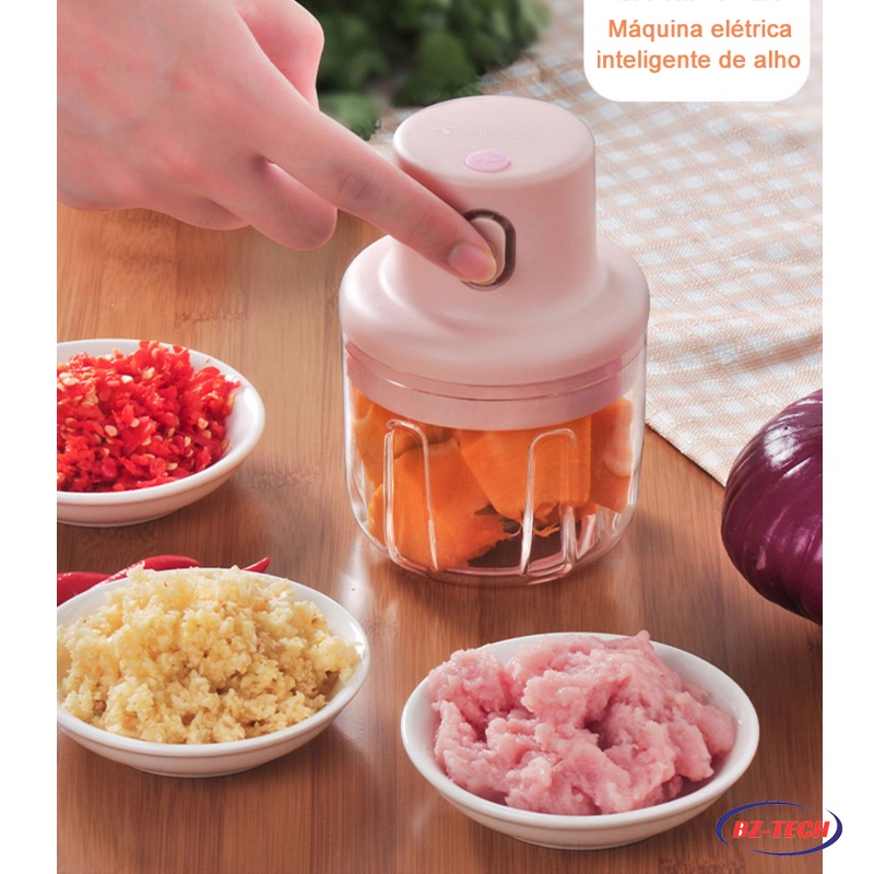 Mini Processador De Alimentos Moedor Alho Elétrico Sem Fio Recarregável Usb 100ml E 250ml Triturador KB010