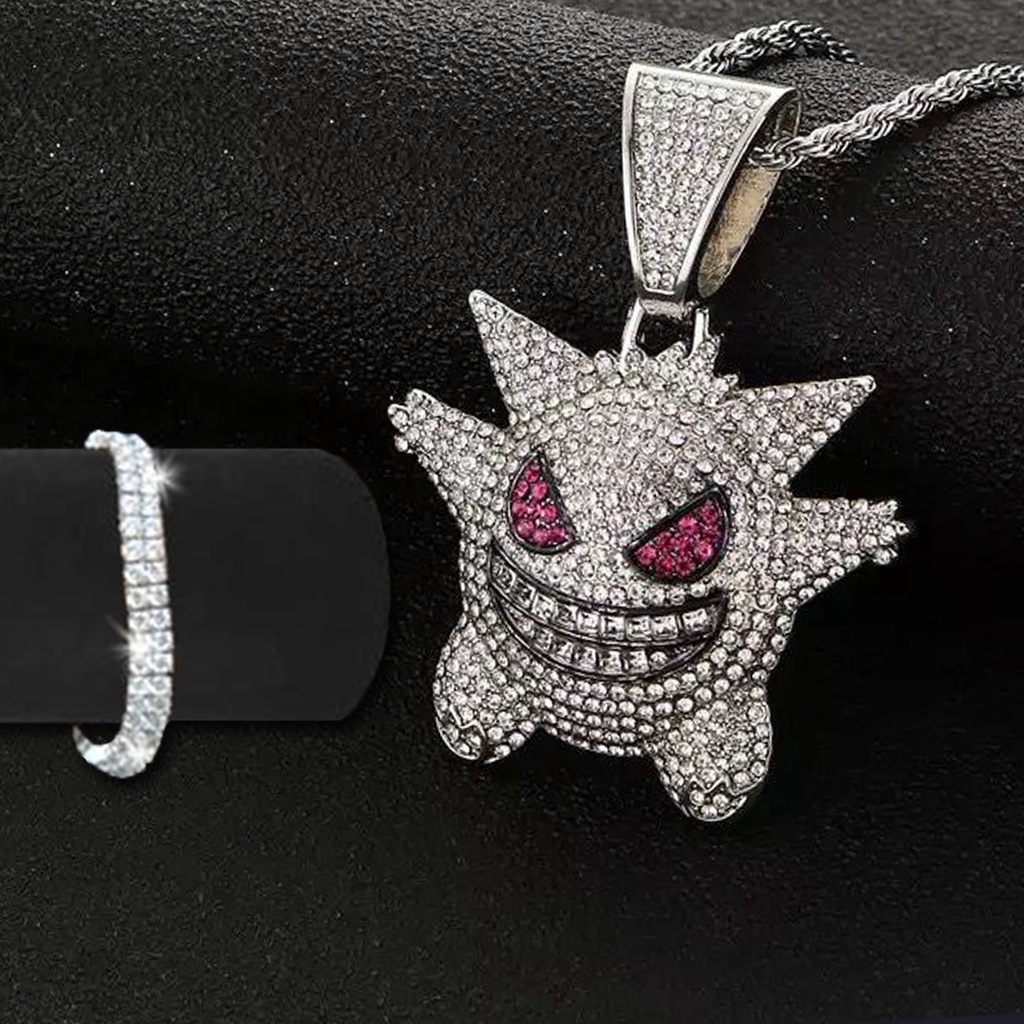 KIT Cordão Colar Cravejado Ice Gengar + Pulseira ice riviera