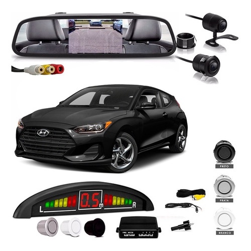 Kit Retrovisor Lcd Camera Sensor De Estacionamento Veloster