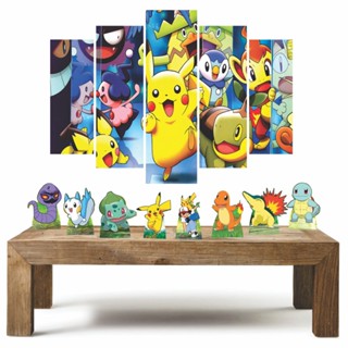 Pokémon md1 kit com 1 quadro mosaico + 8 totens de mesa em mdf decoração para festa em Oferta na Shopee