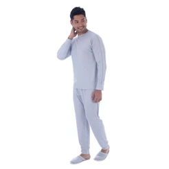 Pijama Masculino Fechado Confortavel Blusa Manga Longa e Calca Tecido Canelado Quentinho