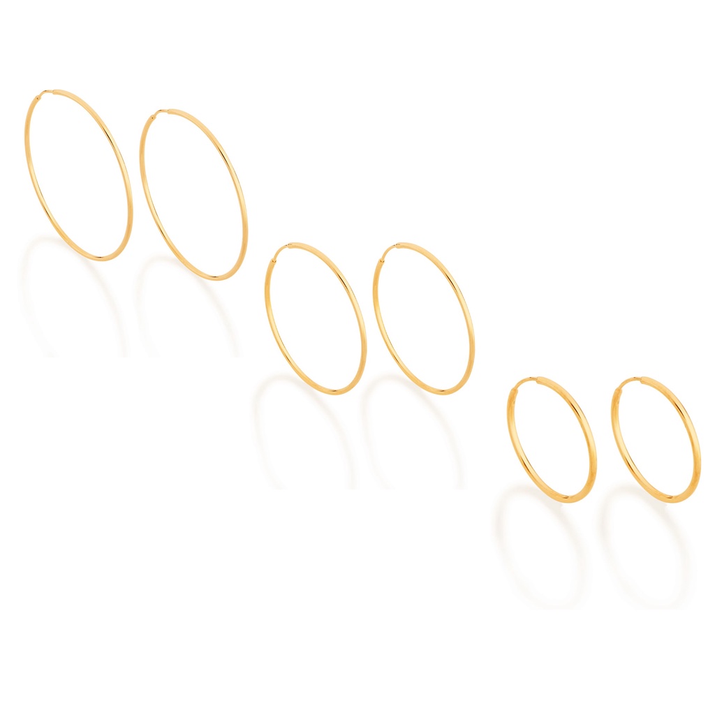 Brinco Argola Rommanel Folheado a ouro 18k - 522012 - 522013 - 522014 Argolas - 2,5cm - 4cm - 5cm em Oferta na Shopee