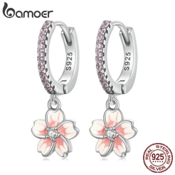Brincos Bamoer 925 Prata Rosa Cerejeira Flores Da Moda Jóias Presentes Para Mulheres Meninas