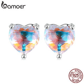 Brinco Bamoer Prata 925 Formato De Coração Tarraxa De Orelha Para Mulheres Moda Simples Jóias