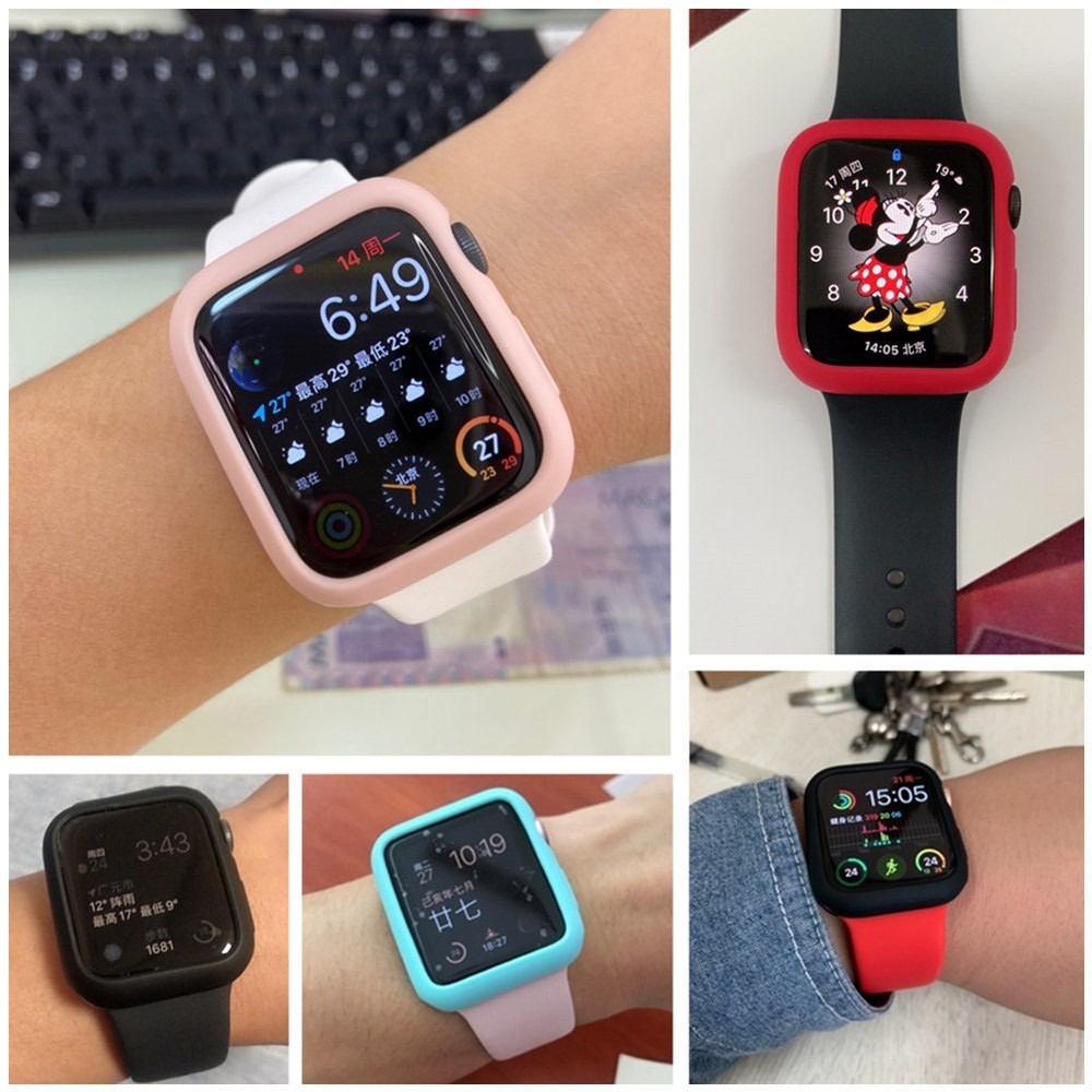 Capa de silicone macio apple watch, acessórios relógio para apple watch 45mm 44mm 41mm 40mm 6 se 5 4 3 2 1 42mm 38mm