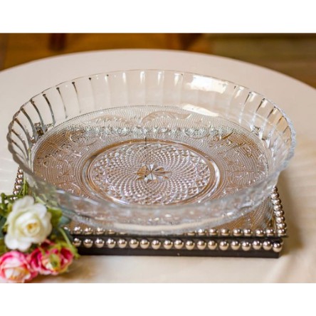 Prato De Vidro Retrô Com Borda Para Bolo Pudim Torta Em Vidro 30 cm Resistente PM3000