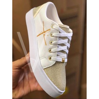 Tênis feminino Fé com glitter Branco Rosa sapatênis brilhoso sapato com brilho