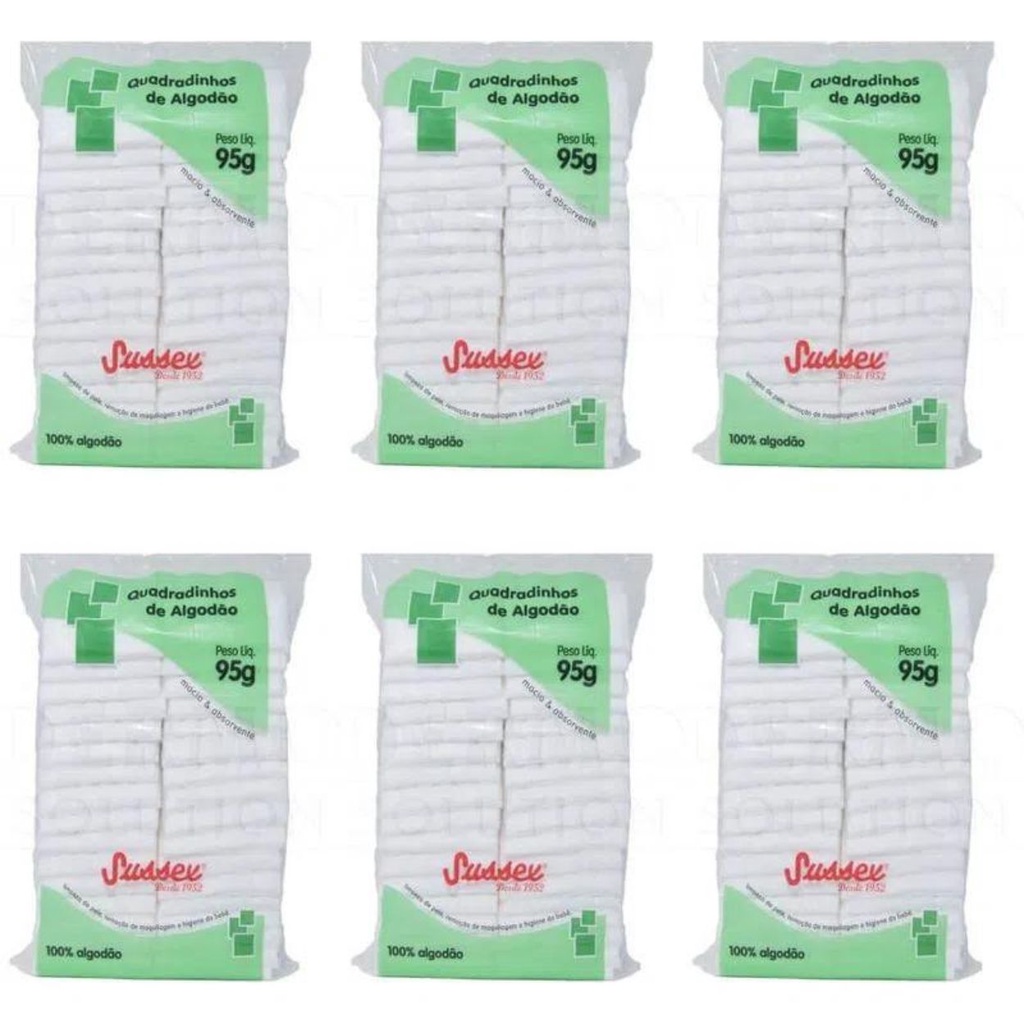 Kit c 6 Und Algodão Quadradinho Sussex 95g Estetica Higiene
