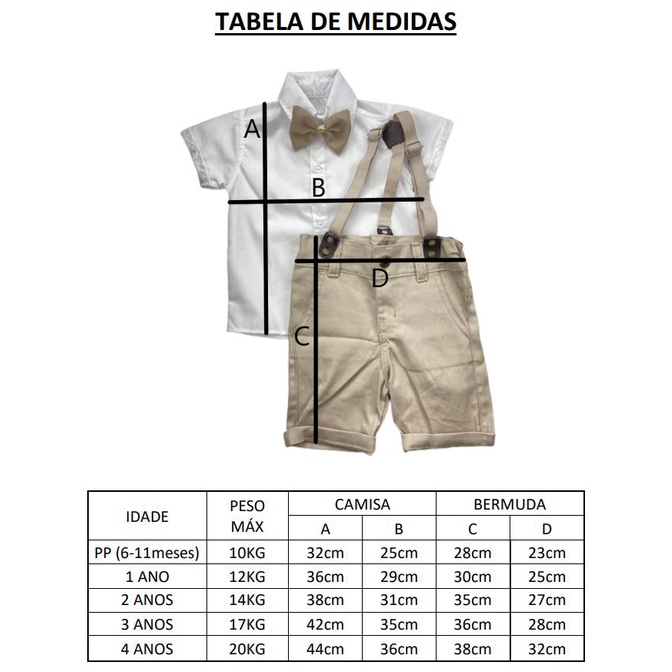 CONJUNTO festa PODEROSO CHEFINHO BRANCA LISA roupa infantil para menino Camisa Gravata Bermuda e Suspensório
