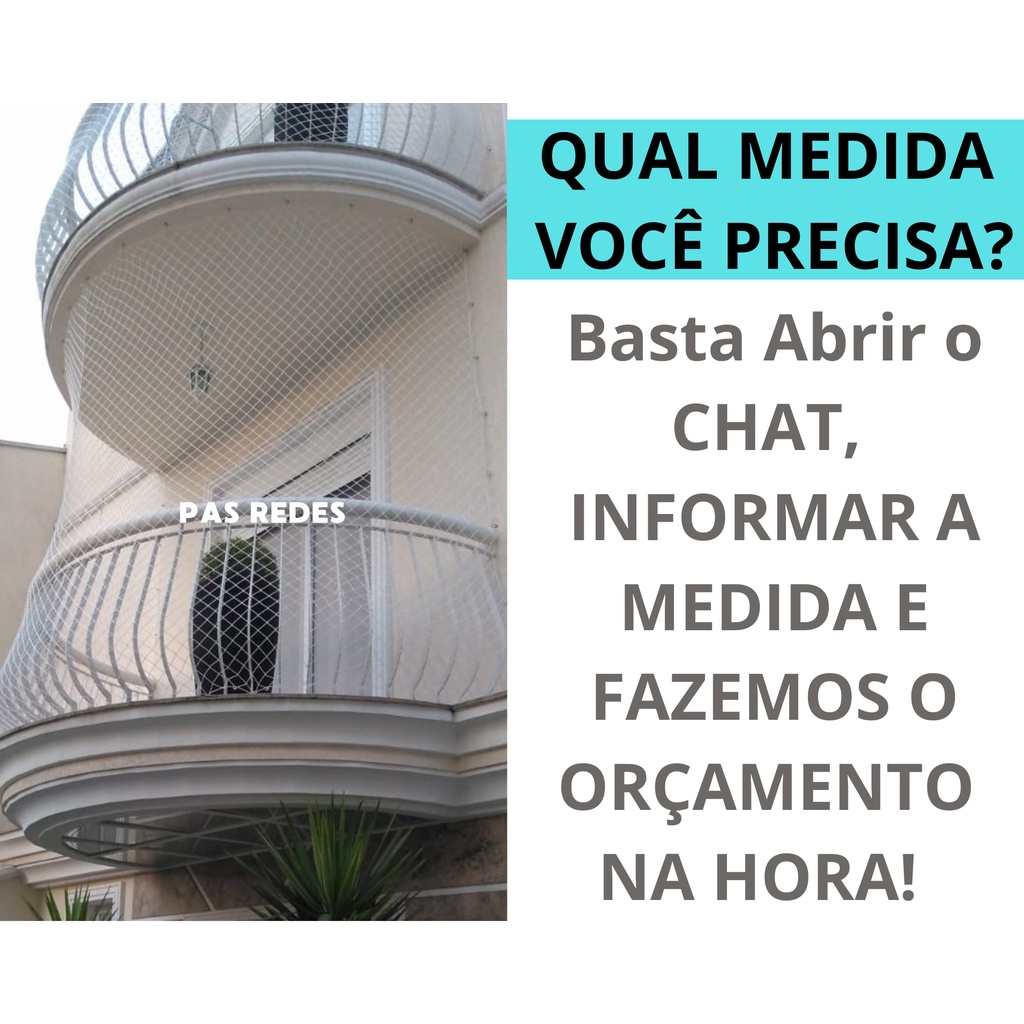 1,20 x 1,20 Kit Completo Rede Tela De Proteção Para Sacadas Janelas Gatos Crianças - Diversas Medidas