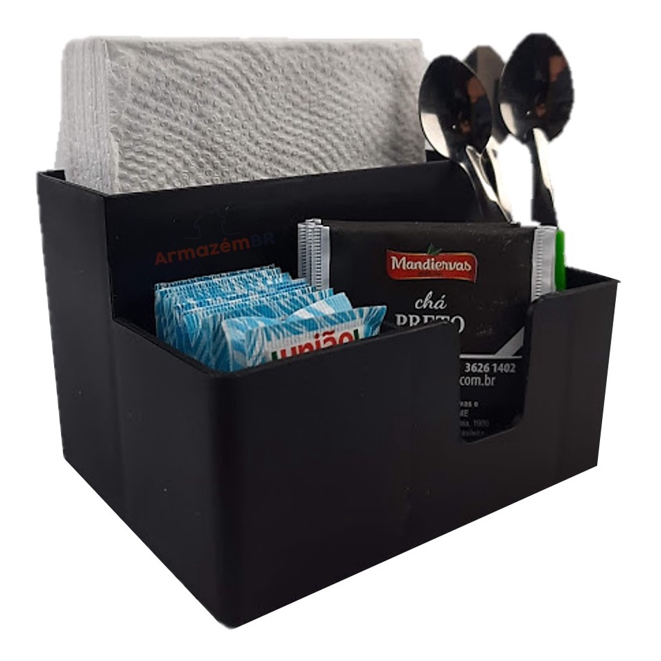 Porta Guardanapo Mesa Papel Sachê Café Açúcar Adoçante Mexedor Lanche Preto - 10503 Coza