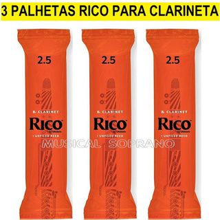 3 Palhetas Rico Para Clarineta Nº 1,5 - 2 - 2,5 ou 3