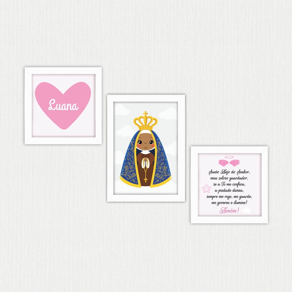 Kit 3 quadros decorativos Menina Santa Oração Nossa Senhora