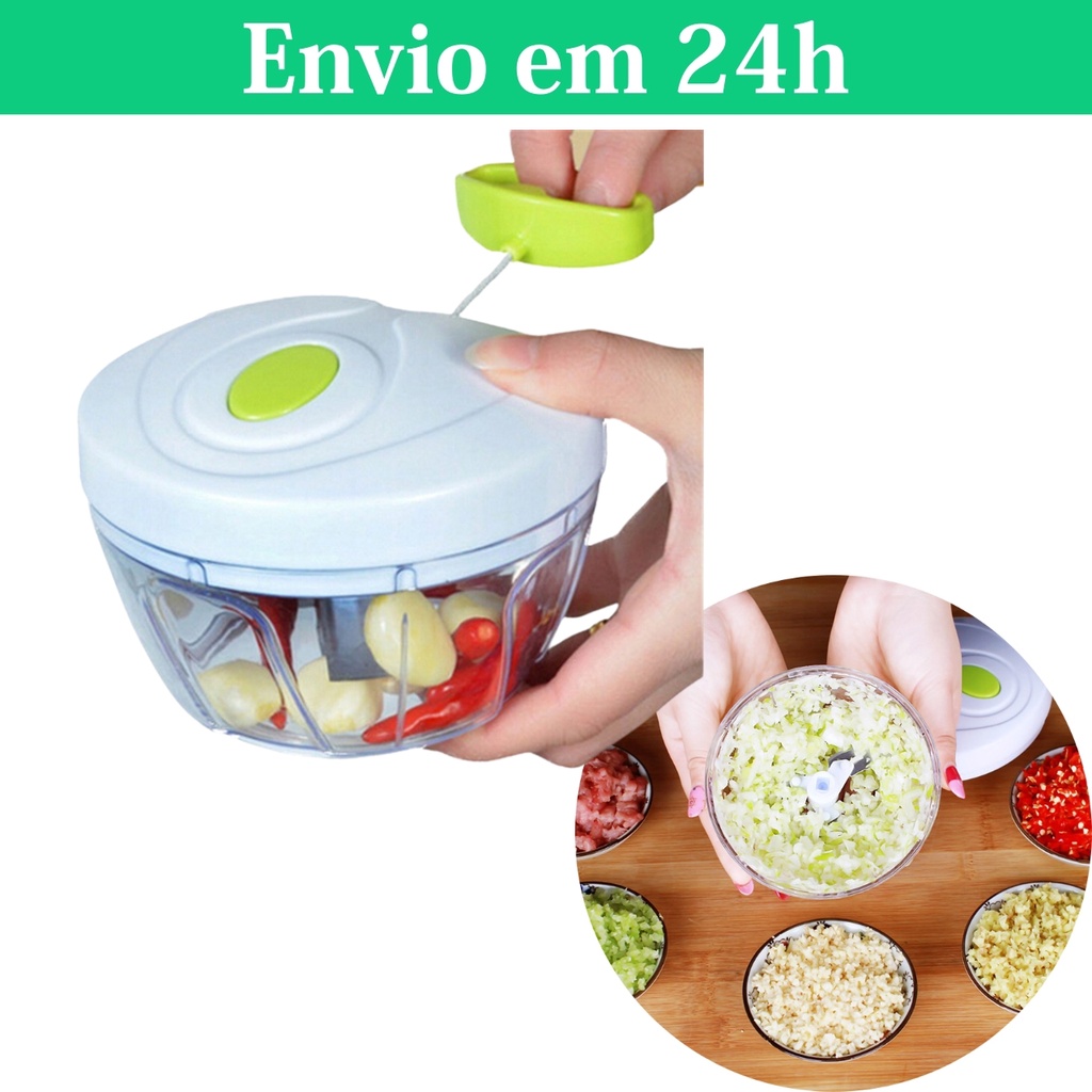 Mini Processador Triturador Manual de Alimentos com 3 lâminas