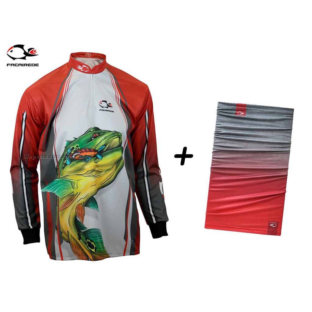 Camiseta de Pesca Faca na Rede Combat S Tucunaré Açu + Bandana TB19 Tucuna Açu