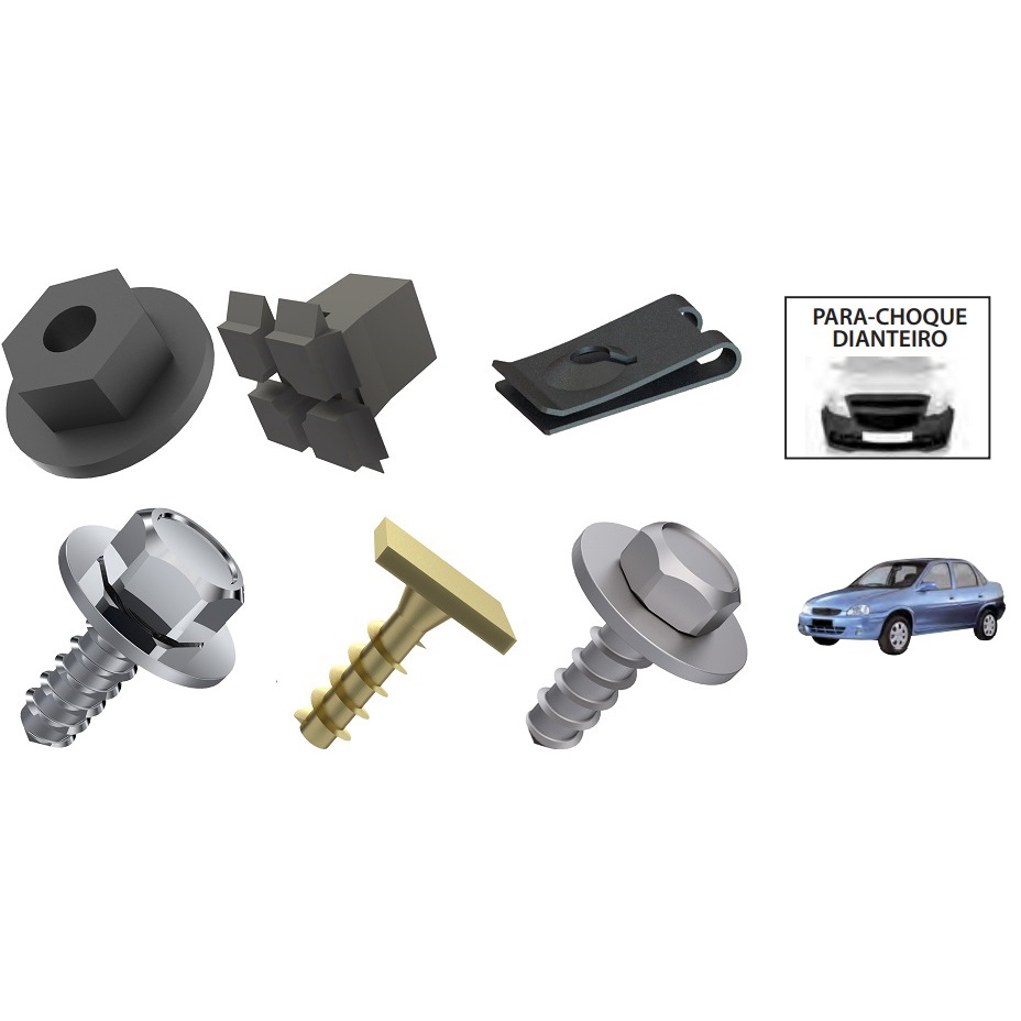 Kit grampo bucha e parafuso trava da moldura do parachoque Diant. GM Chevrolet Corsa CLASSIC / CORSA