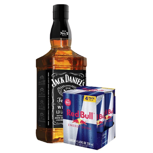 COMBO 1 WHISKY JACK 1 LITRO + 4 RED BULL 250 ML Shopee Brasil