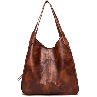 Bolsa Saco Grande Feminina Couro PU Bolsa de Ombro Couro Sintético Com Divisões Pronta Entrega