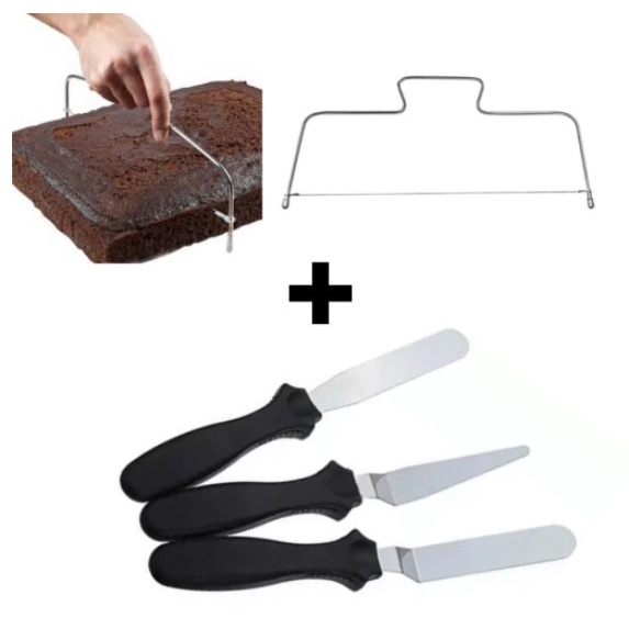 Kit Confete - 3 Espátulas Para Confeitaria Artística Decorar Bolo + 1 Nivelador/ Cortador de Bolos