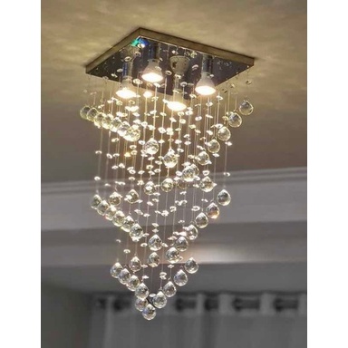 Lustre de Cristal K9 Modelo Cruzado 1 Metro – Base Inox Espelhado 30x30cm Bivolt