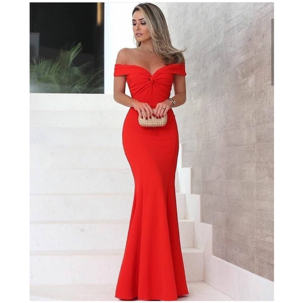 Discourse Artifact cell Vestido longo vermelho para festas casamentos e formaturas modelo ombro a  ombro com decote | Shopee Brasil