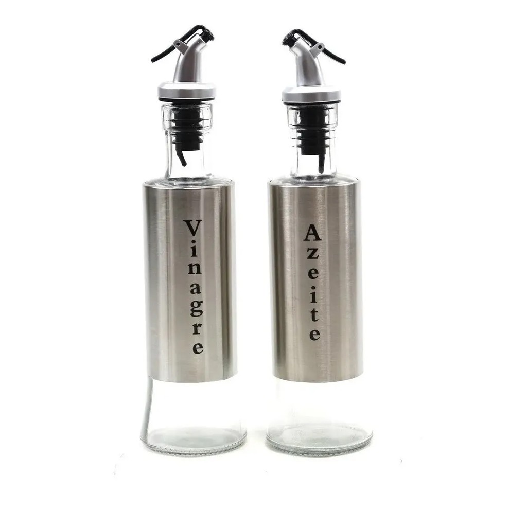 2 Galheteiro Azeite E Vinagre 300 Ml Vidro Aço Inox Dosador
