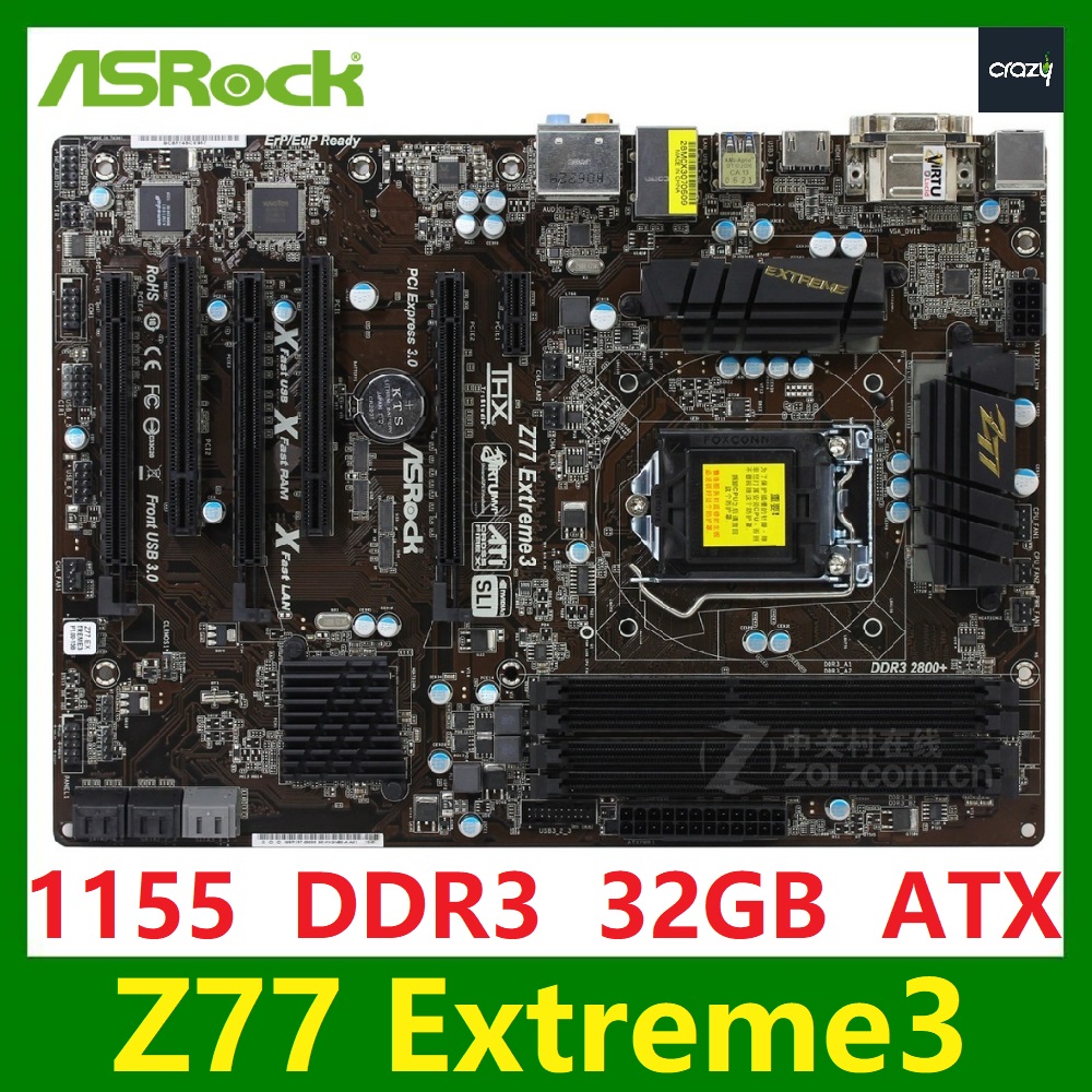 Original motherboard for Asrock z77 extreme 3 DDR3 LGA 1155 32GB for I3
