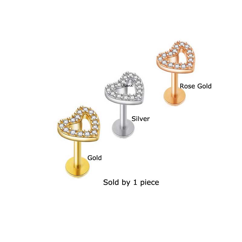 1 Peça Piercing Em Formato De Coração Para Orelha / Cartilagem / Tragus / Labret / 16gauge em Oferta na Shopee
