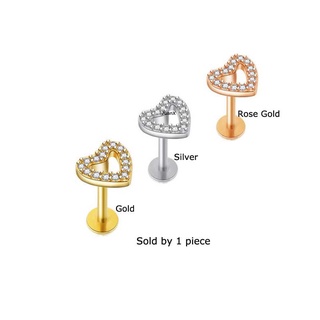 1 Peça Piercing Em Formato De Coração Para Orelha / Cartilagem / Tragus / Labret / 16gauge