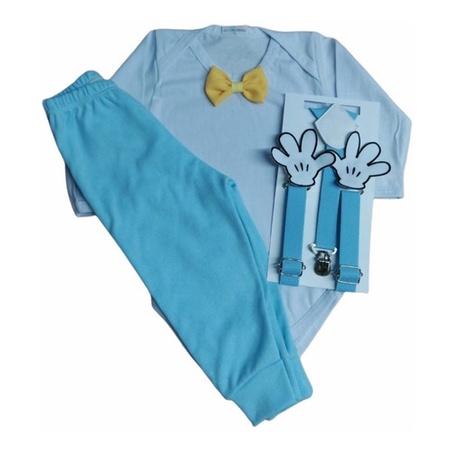 Conjunto Body 3 Peças Fantasia Para Bebê Mickey Baby Azul
