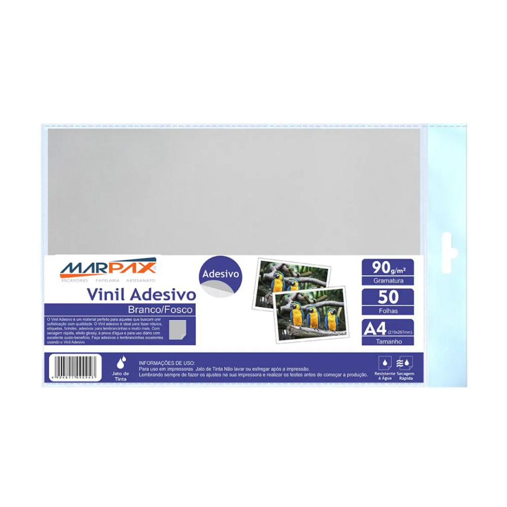 Vinil Adesivo A4 90g Fosco Branco Matte Jato De Tinta 50 Fls