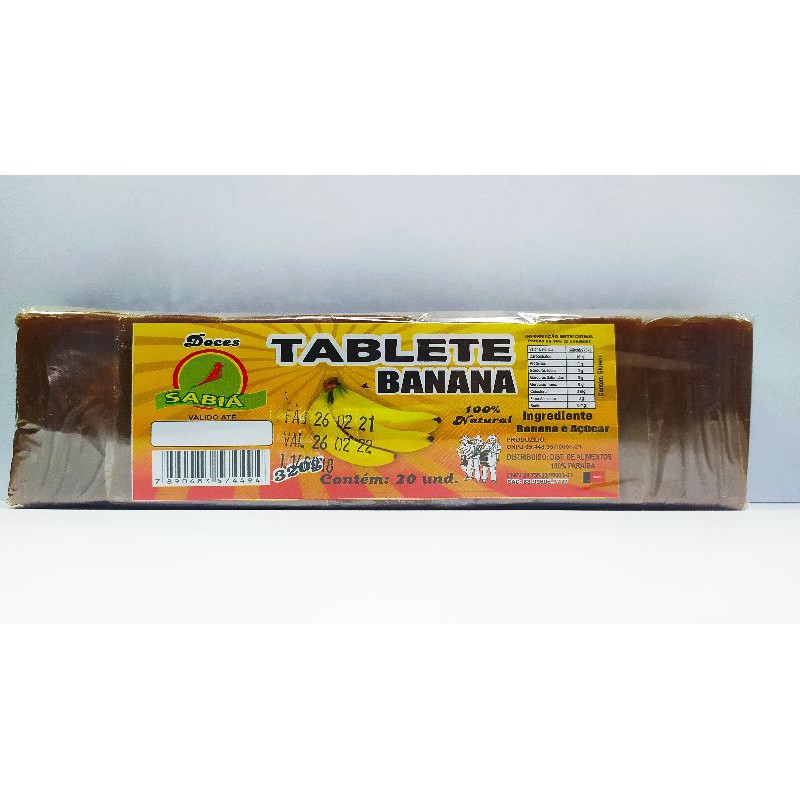 Tablete Banana Sabiá 320g  - 100% Natural em Oferta na Shopee