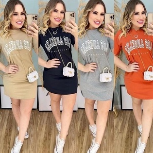 Vestido Blusão Camisão Curto Feminino LOS ANGELES Verão Inverno Moda em Oferta na Shopee