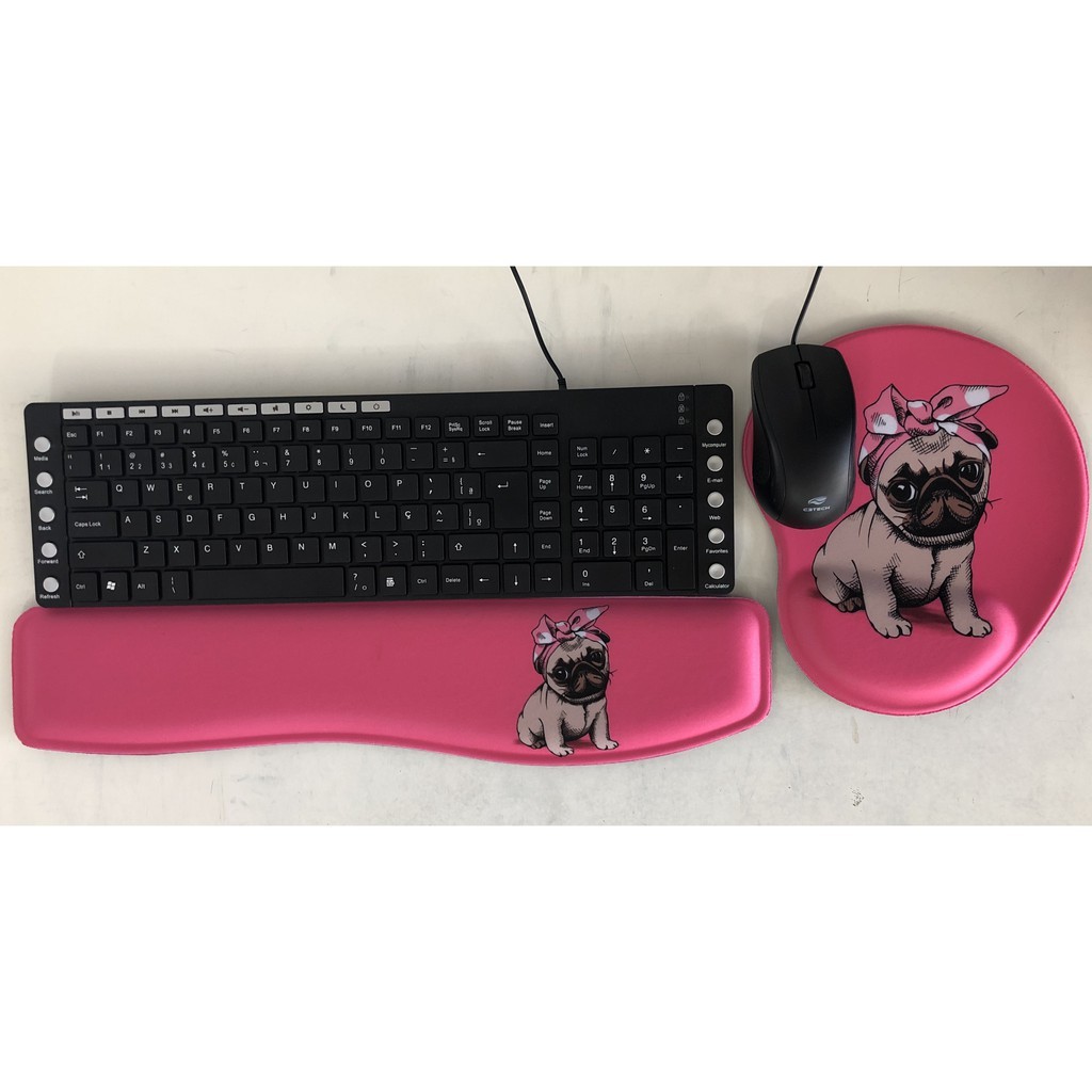 Kit Home Office - Mouse Pad e Apoio Teclado Ergonômico ótima qualidade! Imagens diversas - PUG ROSA BEBE