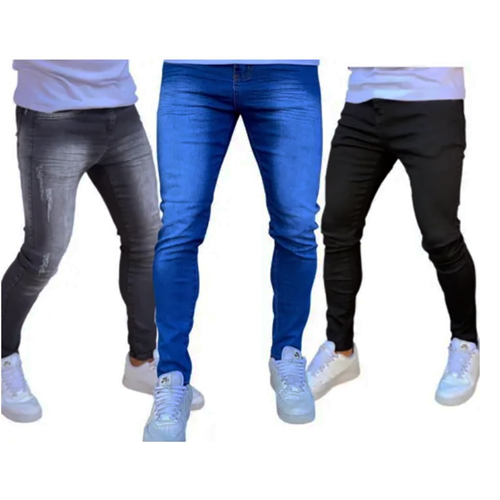 Kit 3 Calças Jeans Masculina Skinny C Lycra Desconto No Preço