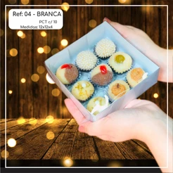 10 ~50 Caixas Embalagem 9 Doces Com Visor em Acetato BRANCA 12x12x4 - Ref. 04 ( Chocobraz )(CHOCO)