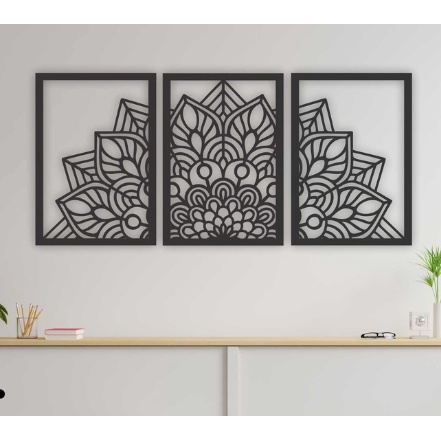 Trio Quadros Para Decoração, Painéis Meia Mandala Arcturus Vazada Decorativa MDF - 3 quadros mdf vazados