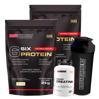 Kit 2x Whey Protein Concentrado 6 Six Protein 2kg + Power Creatina 300g + Coqueteleira - Aumento de Massa Muscular - Bodybuilders