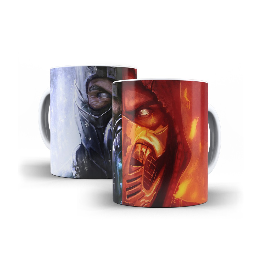 Caneca Branca Mortal Kombat Scorpion E Sub Zero Mod 04