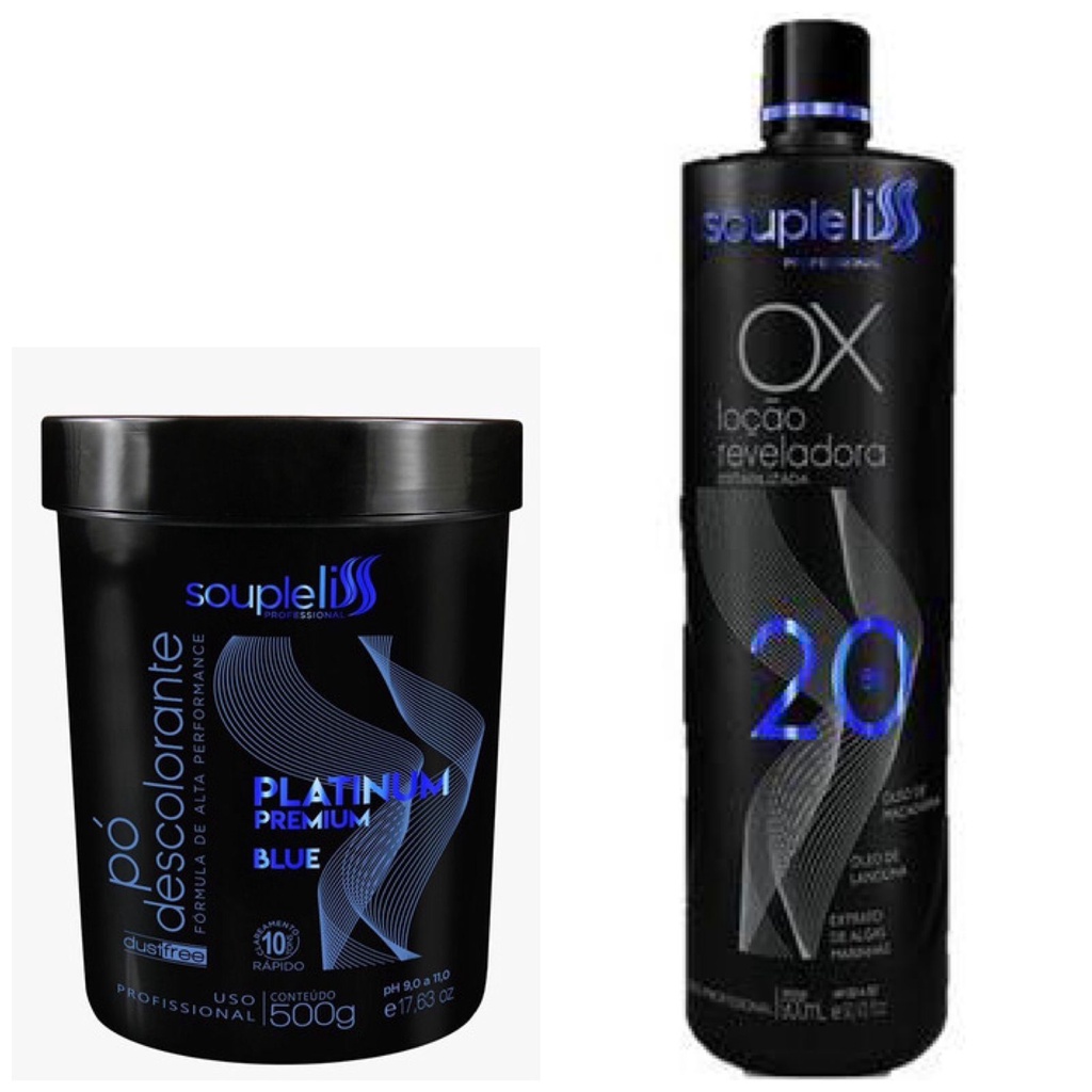 Pó Descolorante Platinum Blue Azul + Ox 20 Volumes Souple Liss