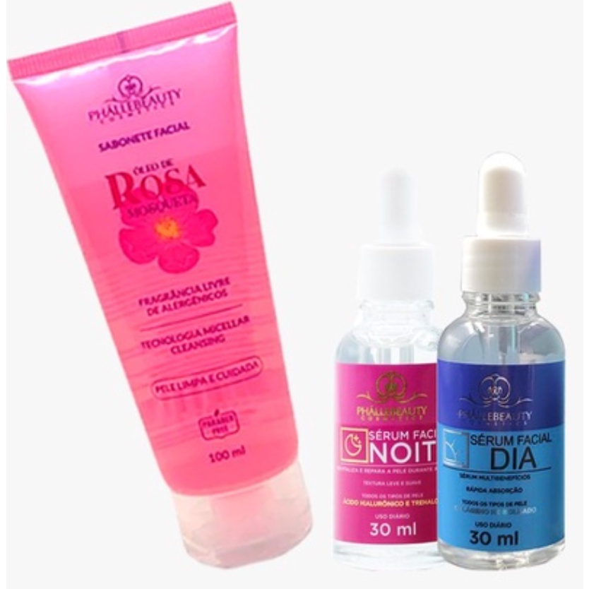 Kit Sérum Dia/Noite + Sabonete Rosa Mosqueta PhálleBeauty