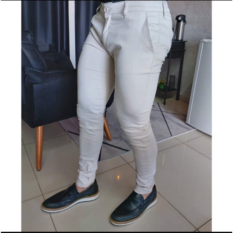 Calça Masculina Alfaiataria Skinny Sarja bolso faca