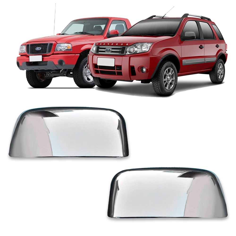 Par Aplique Cromado para Capa Retrovisor Ecosport 2003 2004 2005 2006 2007 2008 2009 2010 2011 2012 Ranger 2005 2006 2007 2008 2009