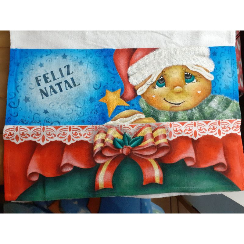 Pano de copa luxo pintado à mão | Natal | pano de prato | Pintura em tecido  | Decoração de cozinha | Pano de natal | Shopee Brasil